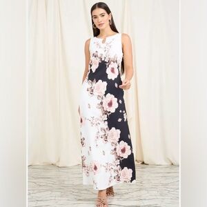 Sleeveless Maxi Dress Floral, Black White, Keyhole, Lightweight Size XL R12